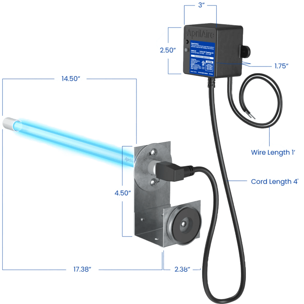 Aprilaire UV Clean Air Pair 2000 Series MERV 13 Whole House Air Cleaner - Dimensions