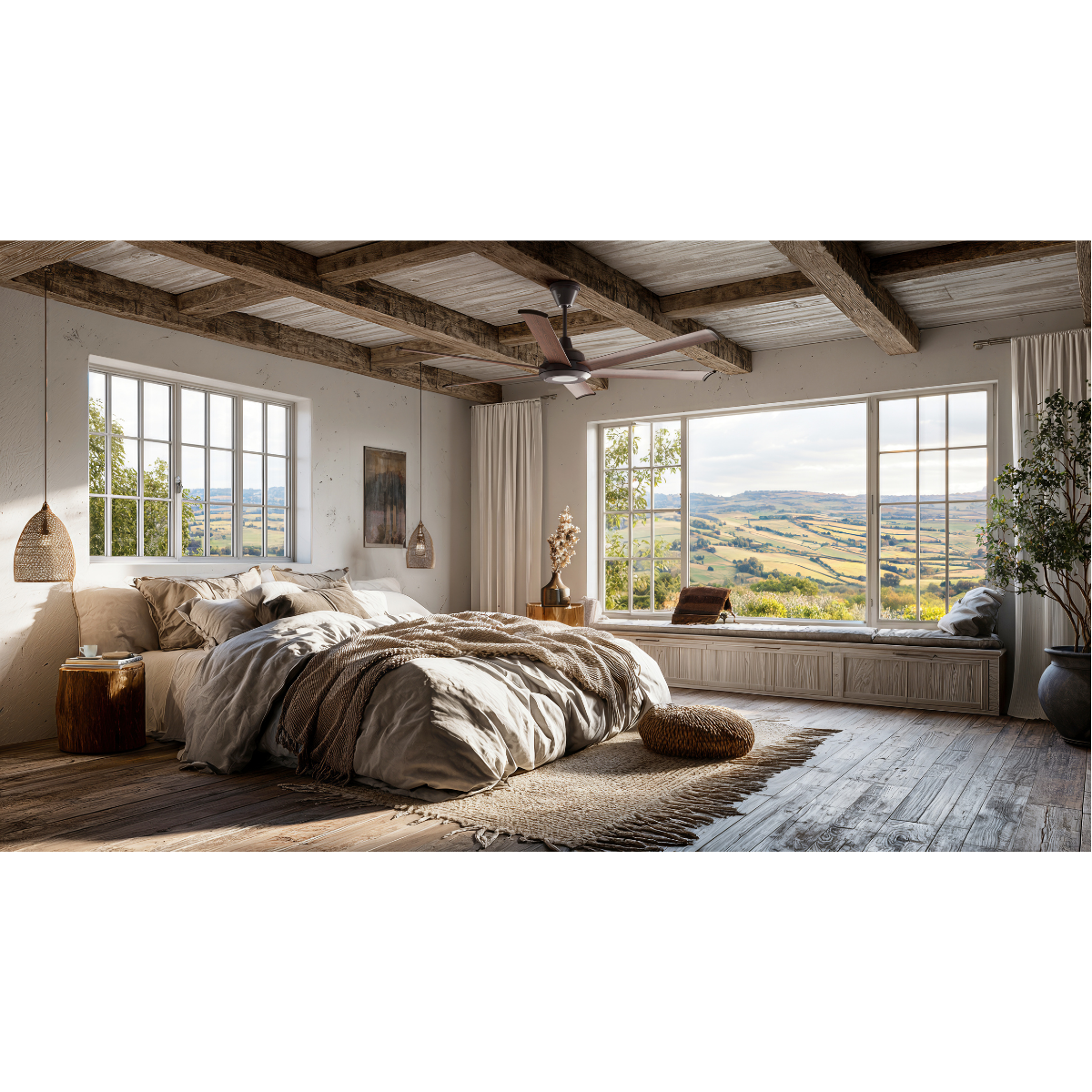 Big Ass Fans Bison Smart Walnut Blades Universal Mount Ceiling Fan - Lifestyle 4