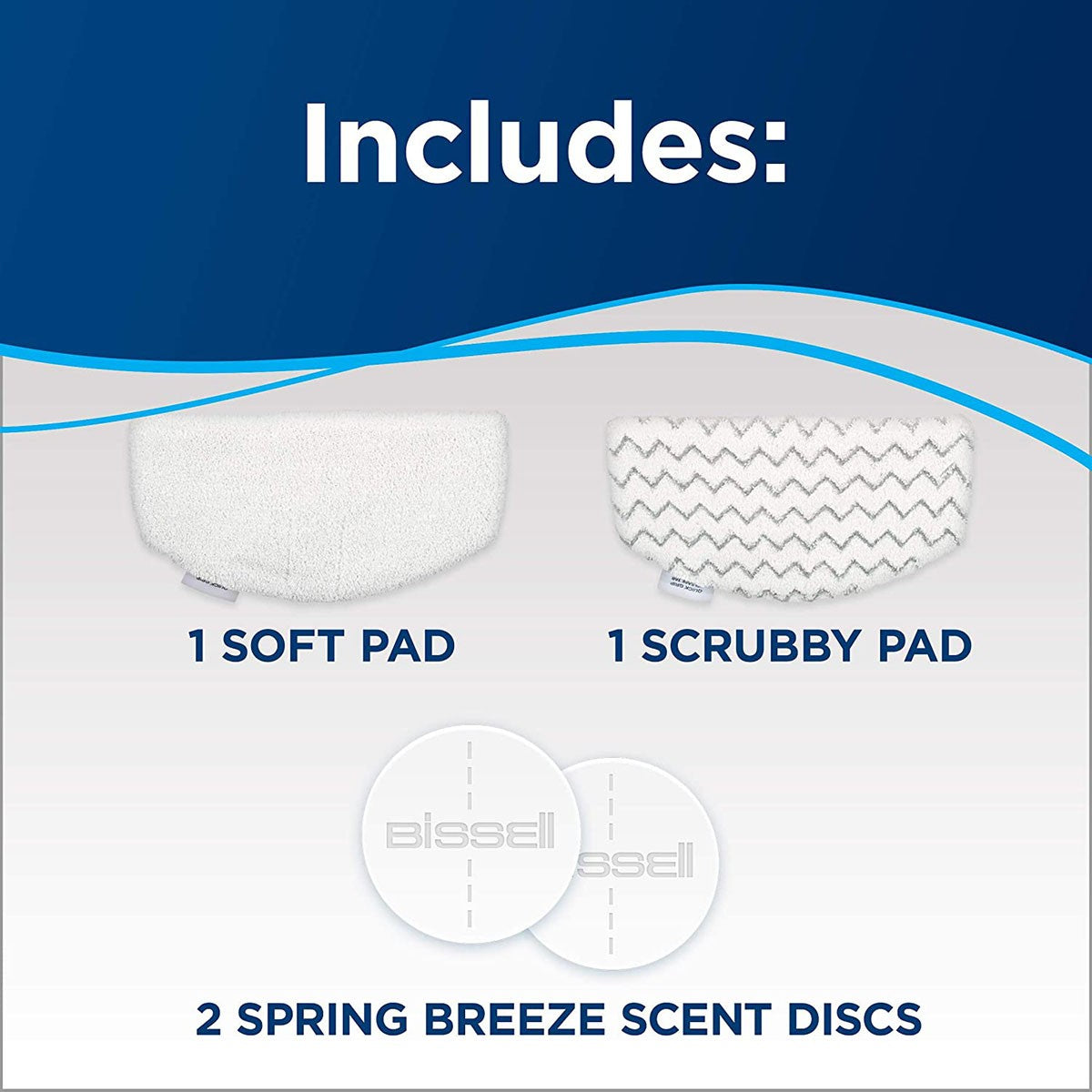 Bissell PowerFresh Deluxe Steam Mop - Includes 1 soft pad, 1 scrubby pad, 2 scent discs.