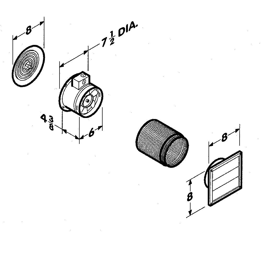 Broan 512M 70 CFM Through-the-Wall Ventilation Fan - Dimensions