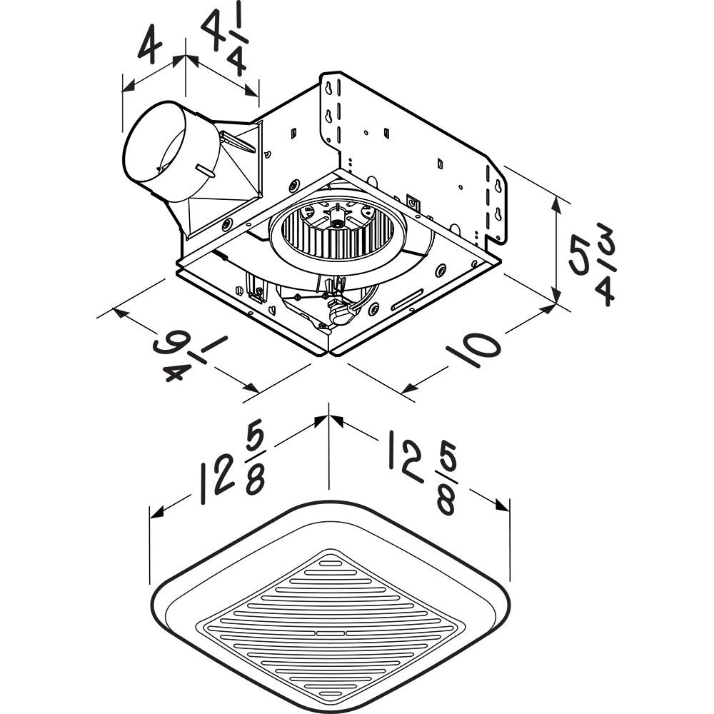 Broan 110 CFM Single Speed Bathroom Exhaust Fan - Dimensions
