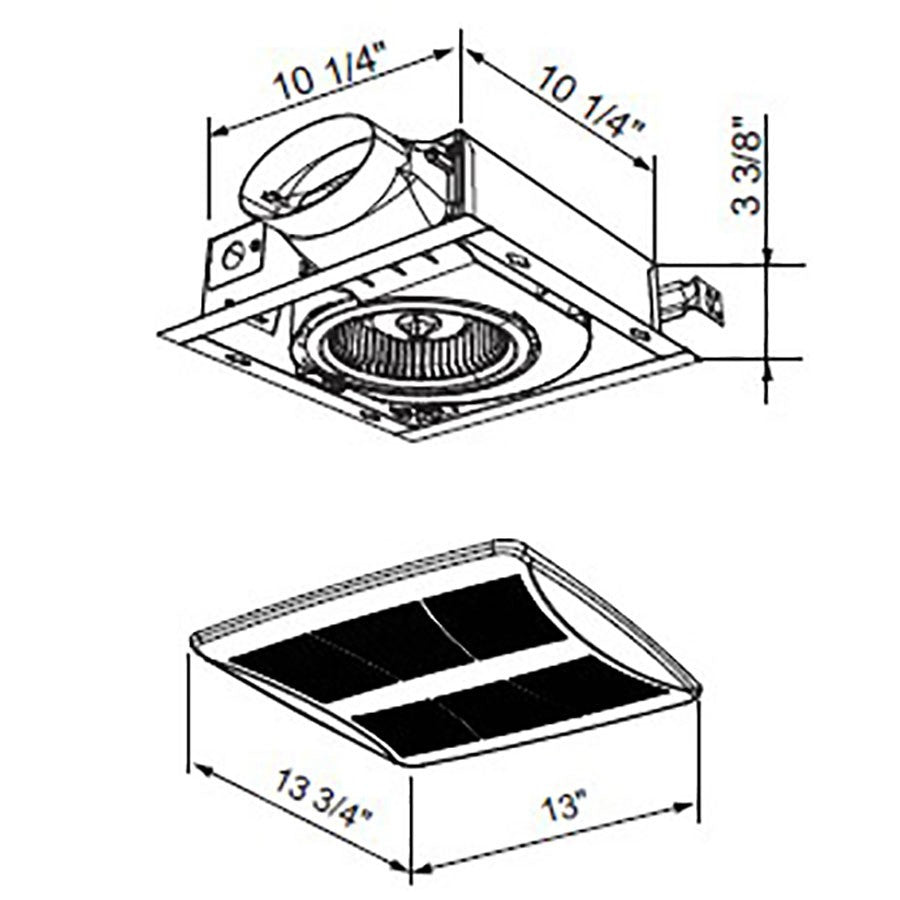 Broan LP510R Lo-Profile 50/80/100 Selectable CFM Bathroom Exhaust Fan - Dimensions