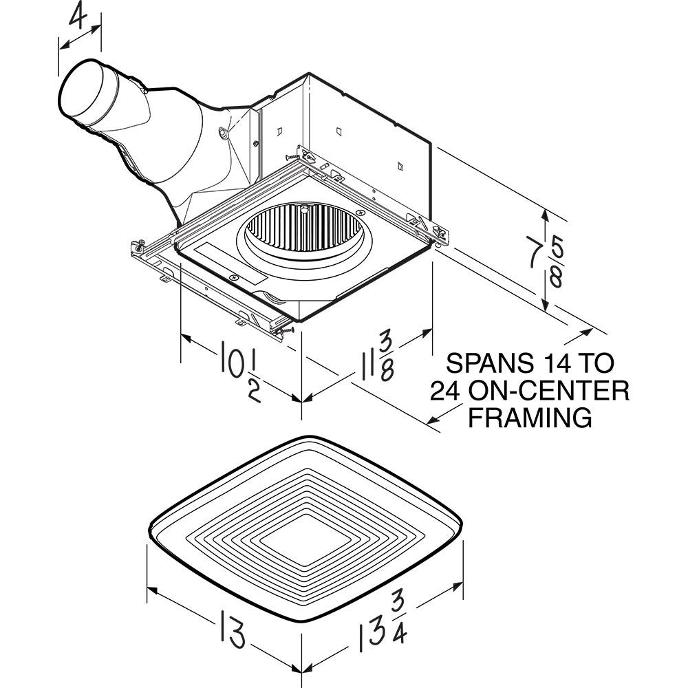 Broan RB Ultra Pro Series Energy Star Bathroom Exhaust Fan - 110 CFM - Dimensions