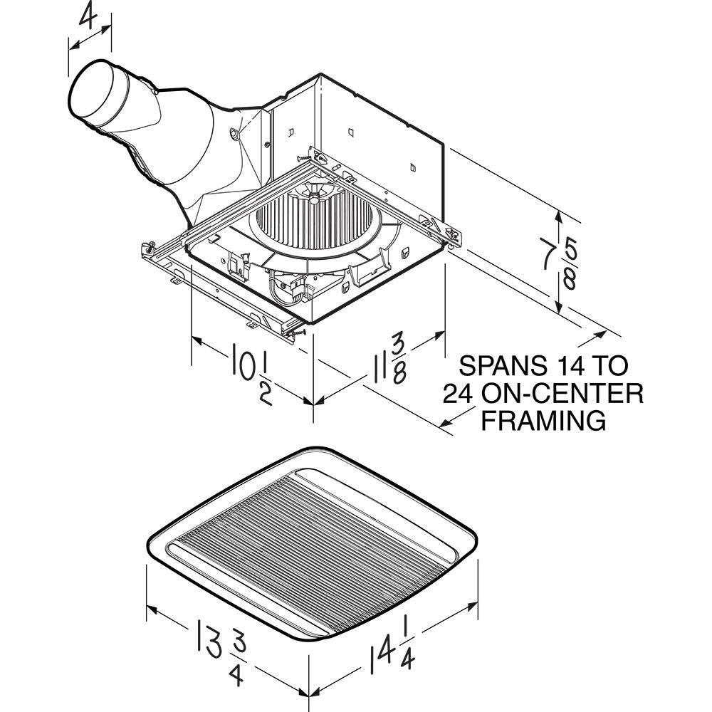 Broan RB Ultra Pro Series Energy Star Bathroom Exhaust Fan - 110 CFM with LED Light - Dimensions
