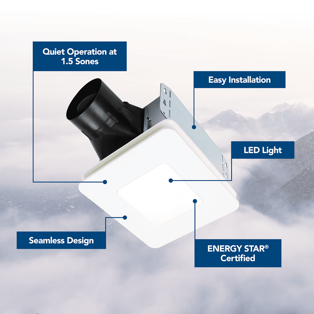 Broan Roomside Series BE6 Bathroom Exhaust Fan w/ LED Light - Infographic 1