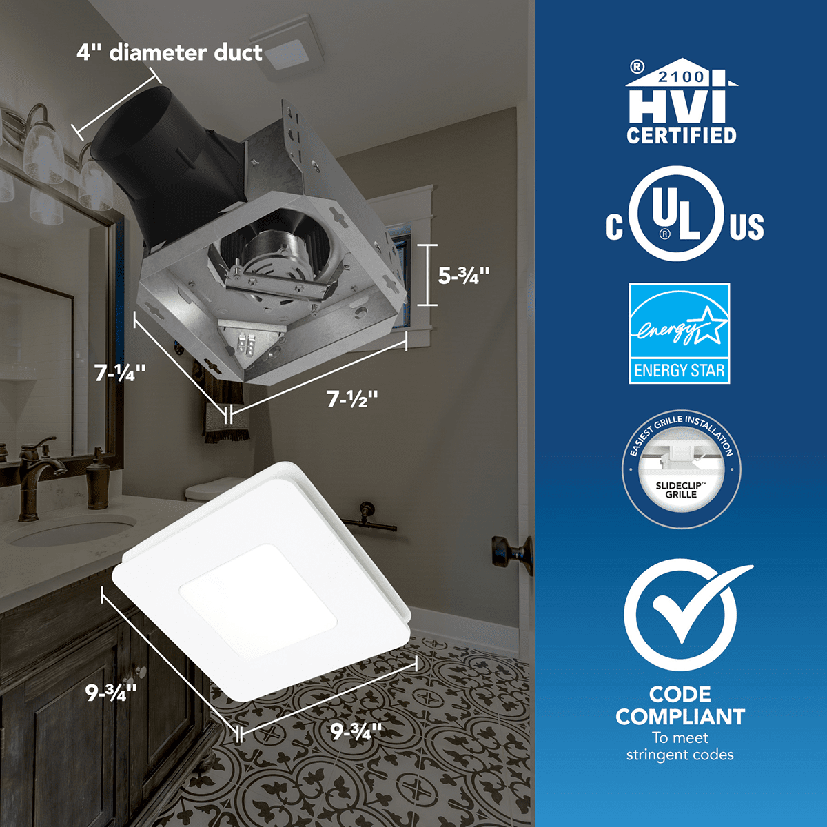 Broan Roomside Series BE6 Bathroom Exhaust Fan w/ LED Light - Infographic 3