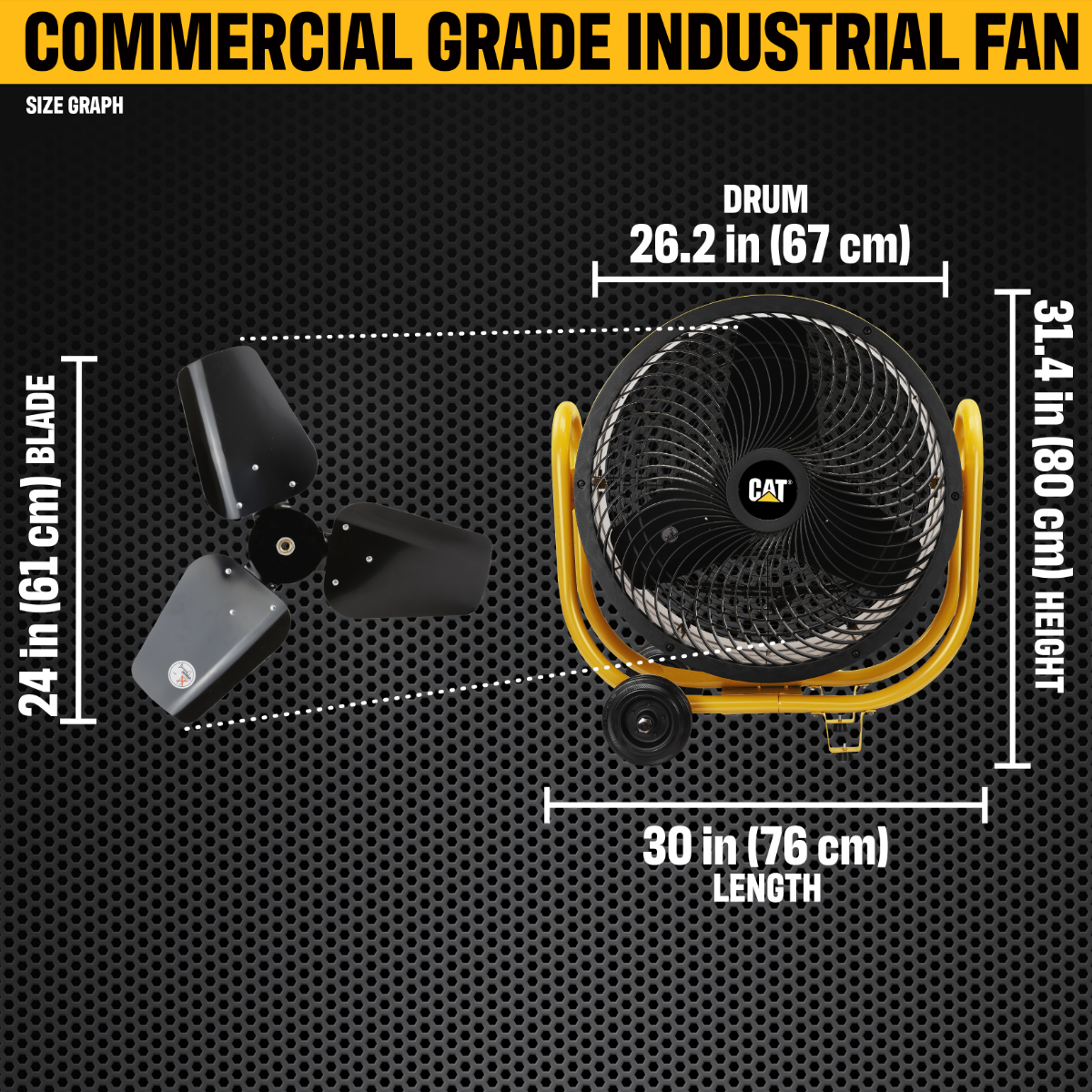 Caterpillar 24-In. High Velocity Industrial Drum Fan - Infographic 2