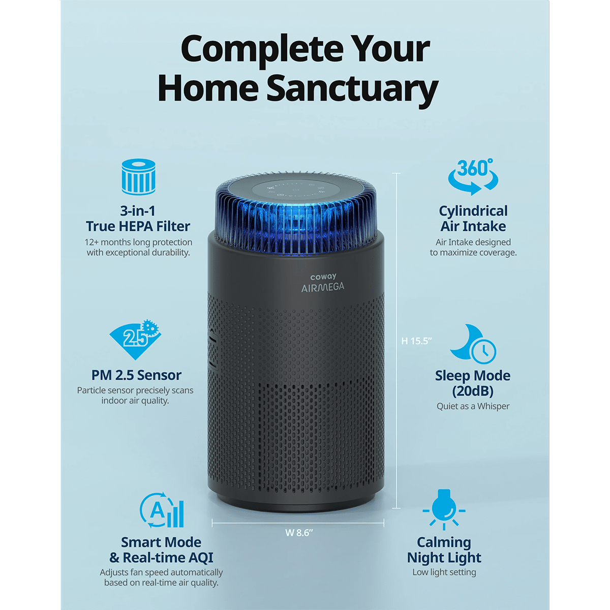 Coway Airmega 100 HEPA Air Purifier - Infographic 1