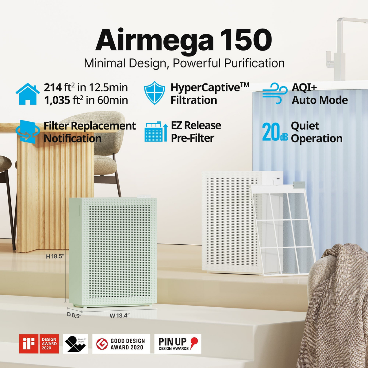 Coway Airmega 150 Bedroom HEPA Air Purifier - Infographic 1