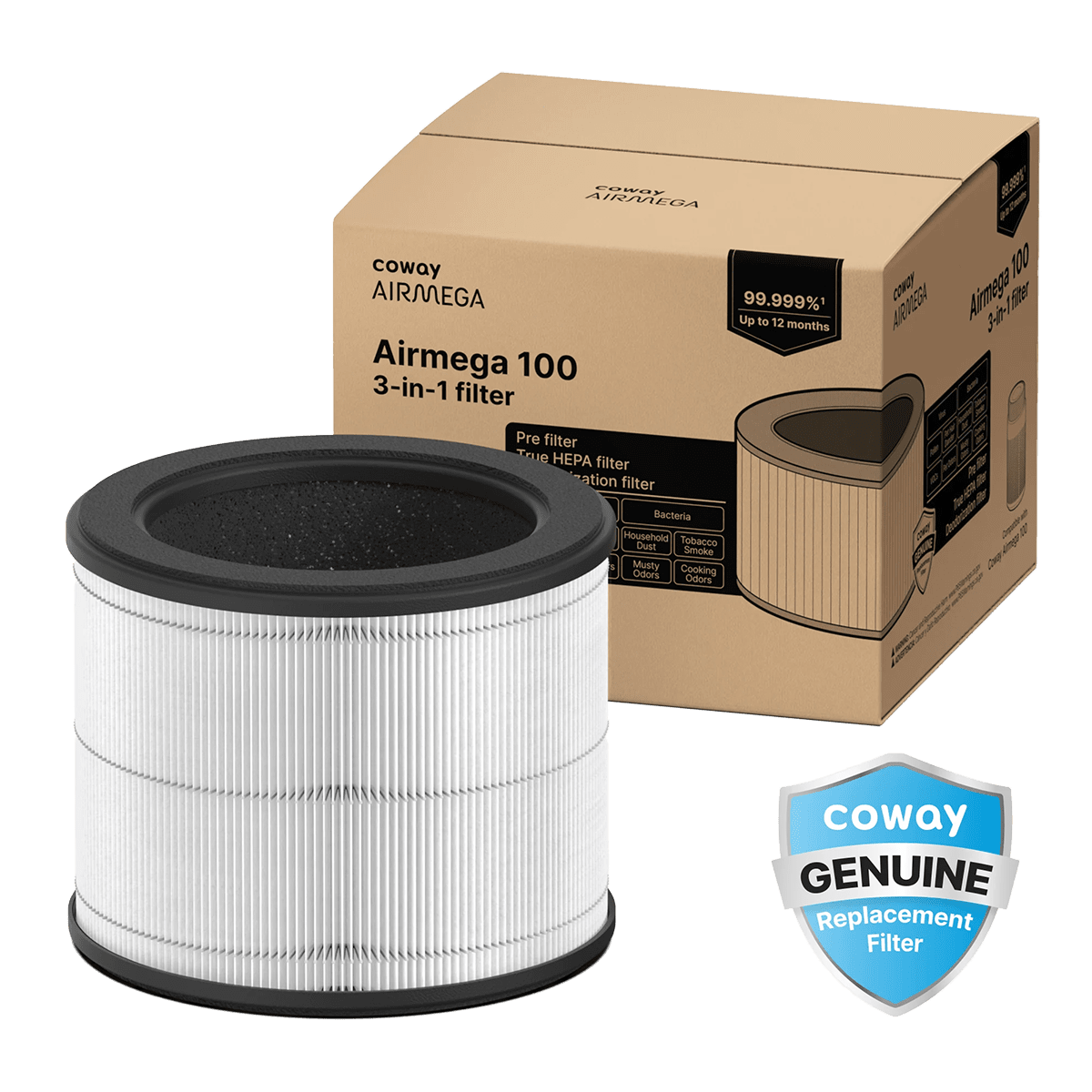 Coway Airmega 100 True HEPA Replacement Filter - w/ Box Angle