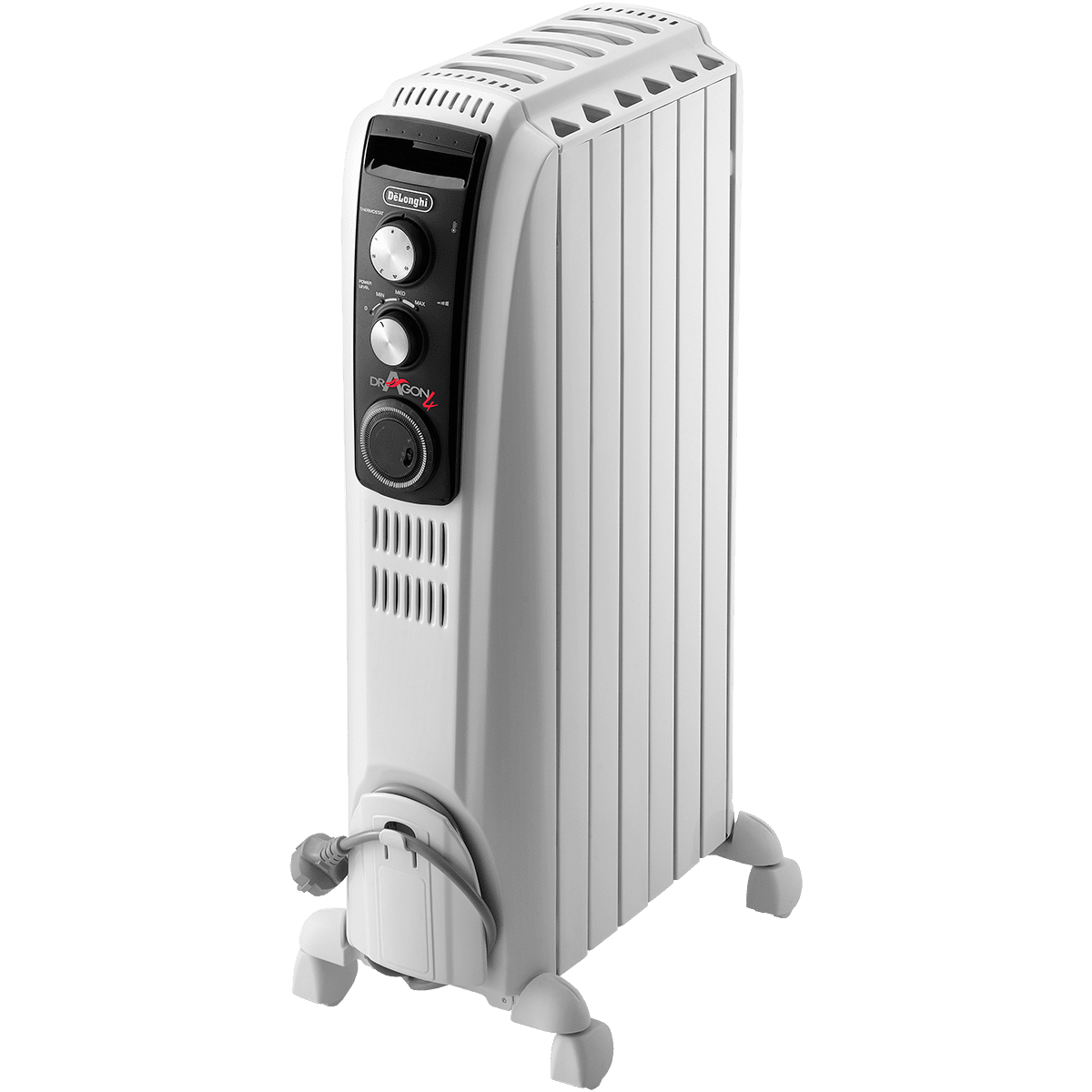 DeLonghi Dragon4 Programmable Portable Radiator Heater - Left Angle with Cord Wrap