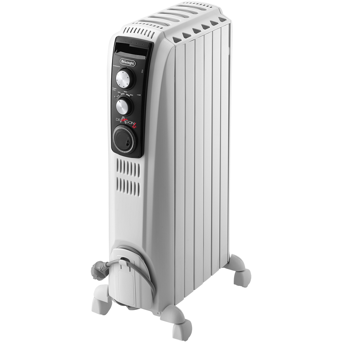 DeLonghi Dragon4 Programmable Portable Radiator Heater - Left Angle with Cord Wrap