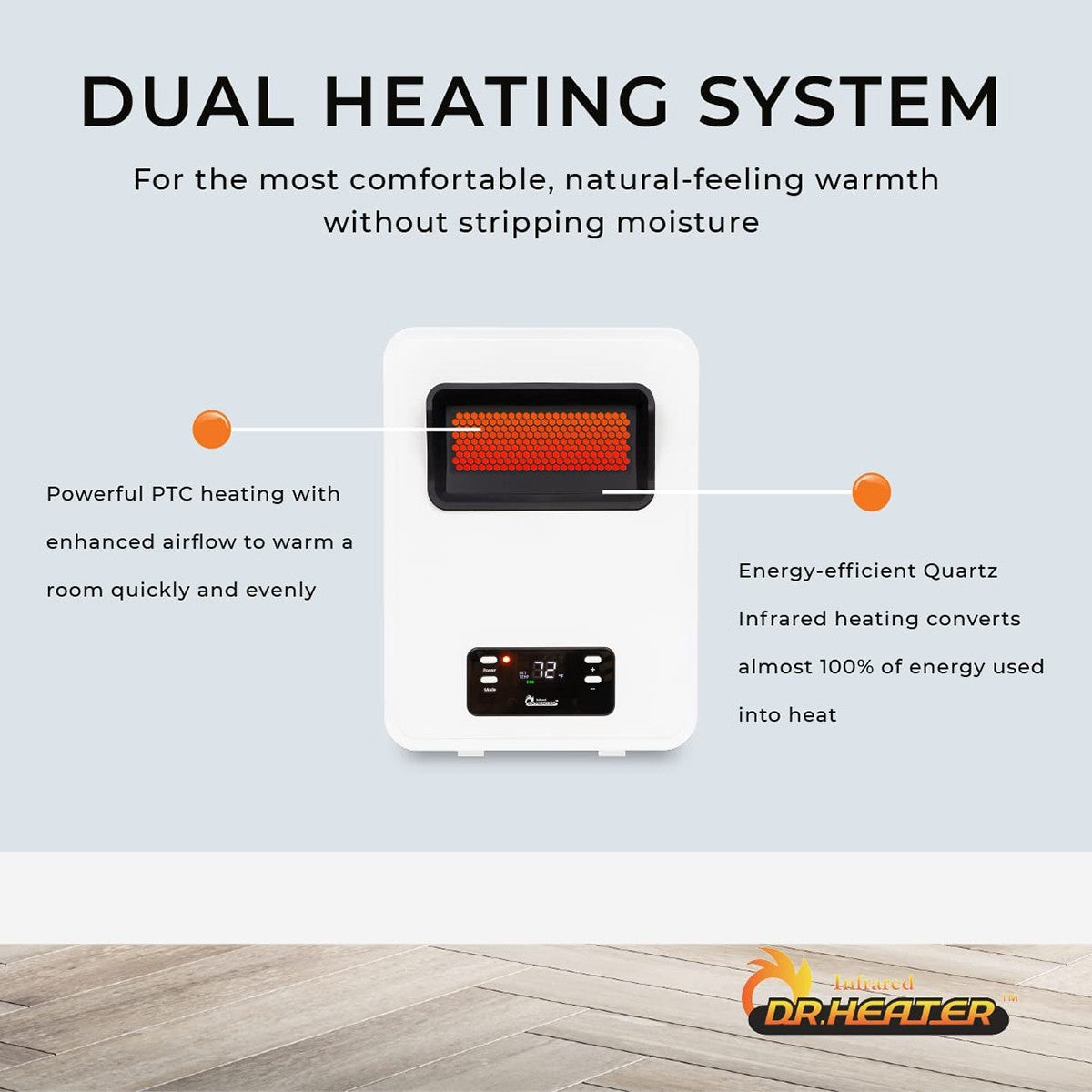 Dr. Infrared Heater 2-Way Wall Mount or Portable Space Heater - Dual Heating System