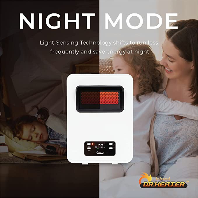 Dr. Infrared Heater 2-Way Wall Mount or Portable Space Heater - Night Mode
