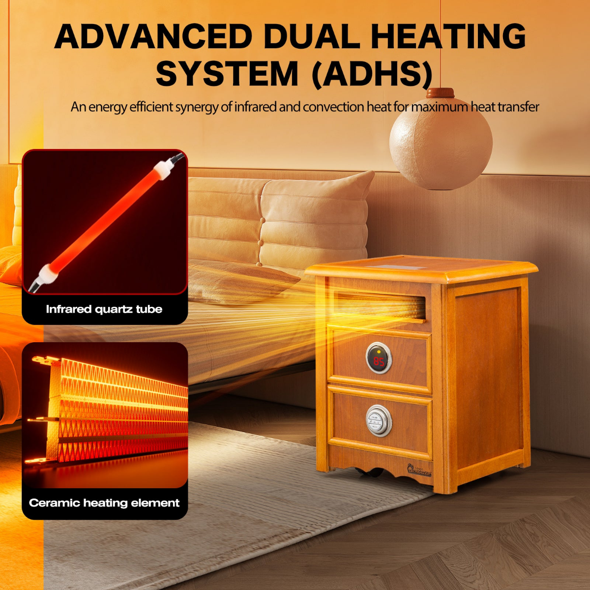Dr. Infrared Heater Nightstand Heater  DR-999 1500 Watt - Infographic 2