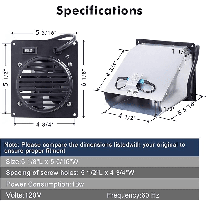 Dyna-Glo Fan for Fall Heaters WHF100 - Dimensions