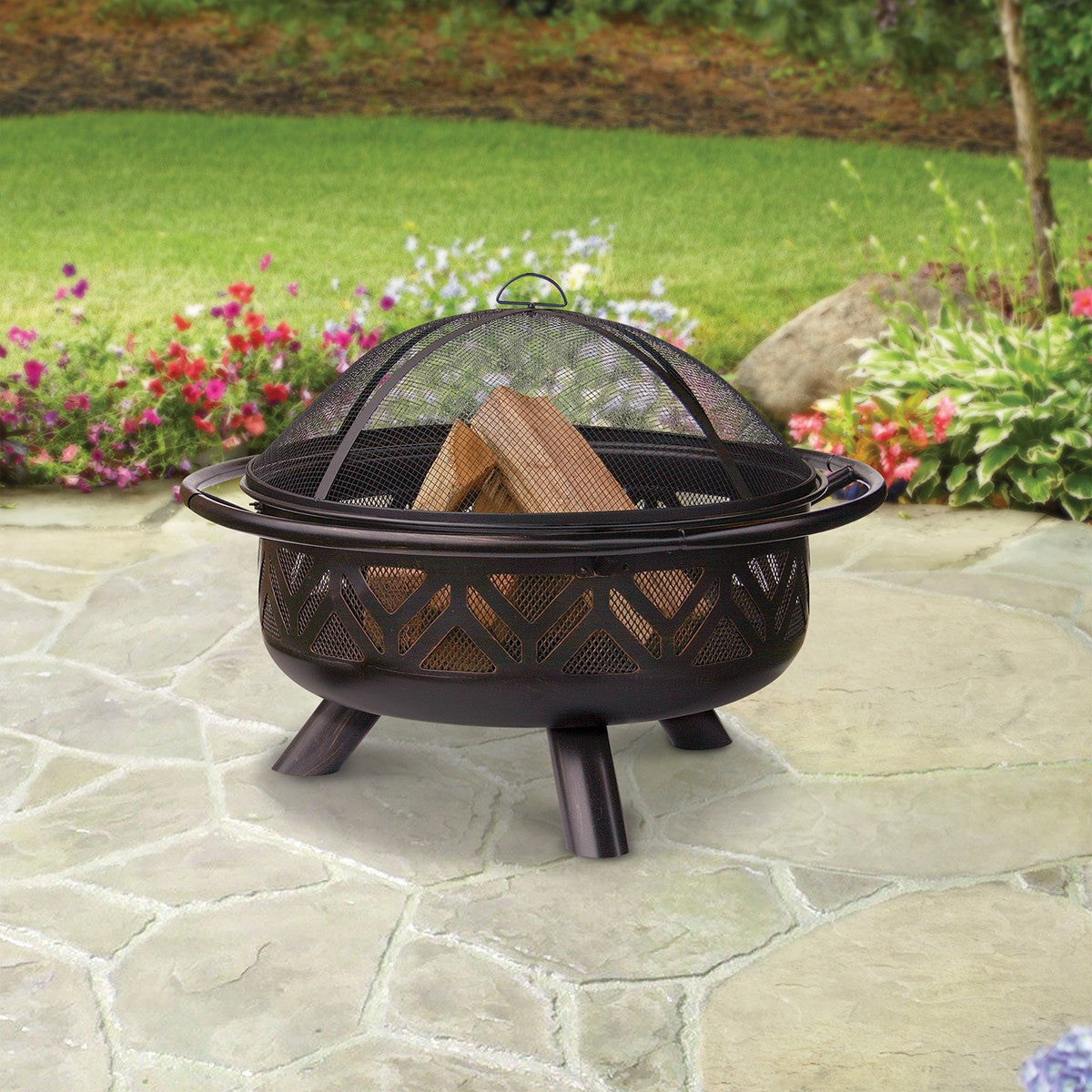 Endless Summer Oil Rubbed Bronze Outdoor Wood Burning Fire Pit - on Patio