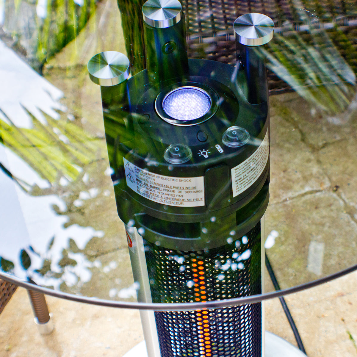 Ener-G+ Circular Bistro-Style Infrared Table Heater - LED Light underneath the center of the table.