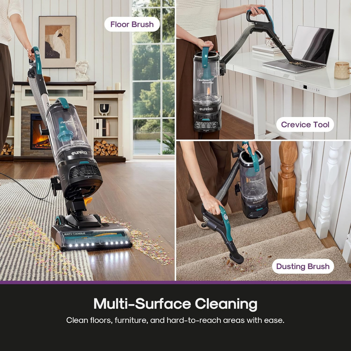 Eureka FlexReach Multi-Surface Upright Vacuum with HEPA Filtration - Infographic 4