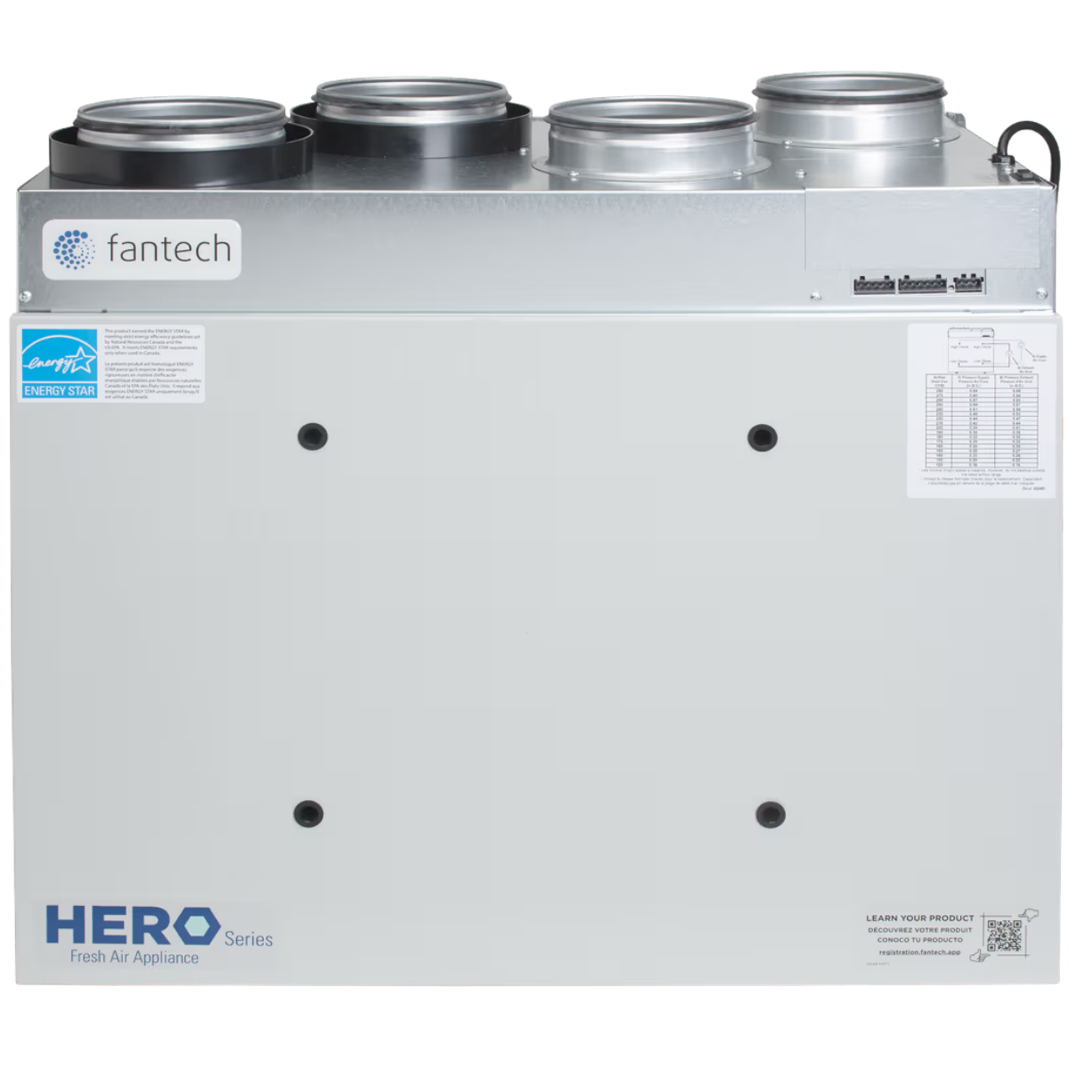 Fantech HERO 250H-EC 263 CFM Heat Recovery Ventilator w/EC Motor - Front