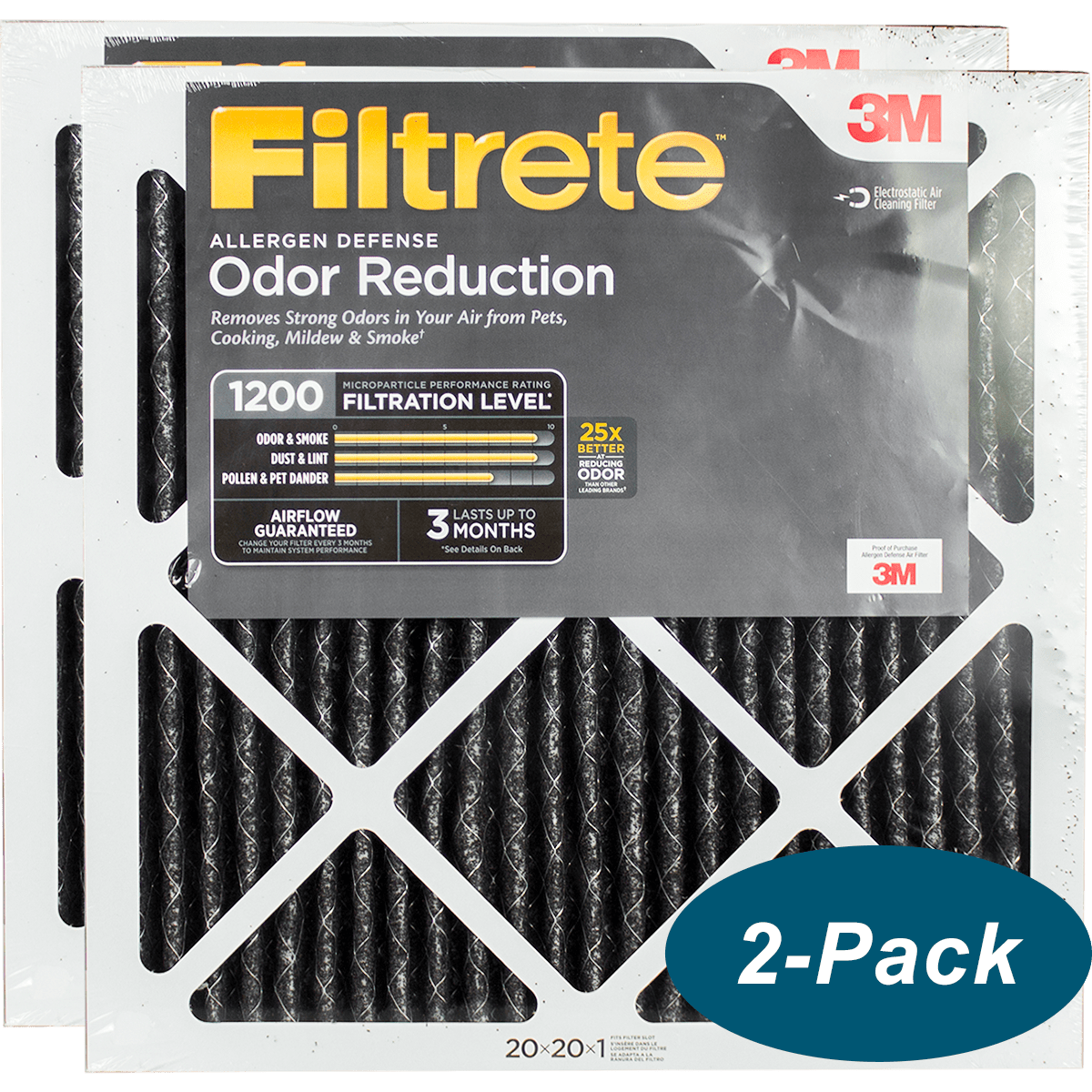 3M Filtrete 1200 MPR Allergen Defense Odor Reduction Filters 20x20x1 2-PACK