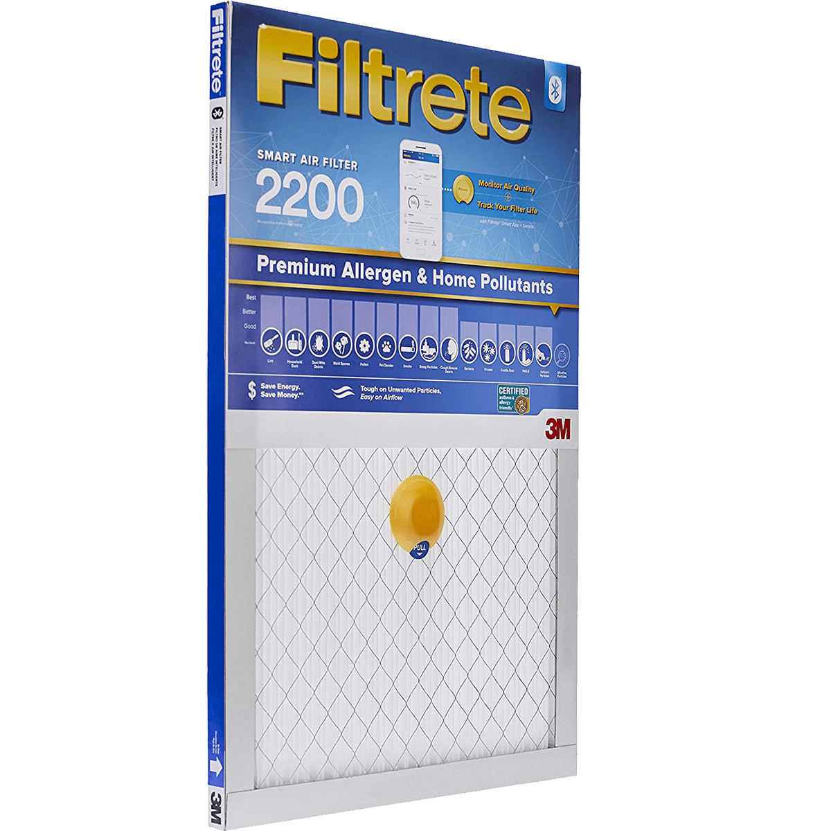 3M Filtrete 2200 MPR Premium Allergen & Home Pollutants Smart Air Filter - Angle