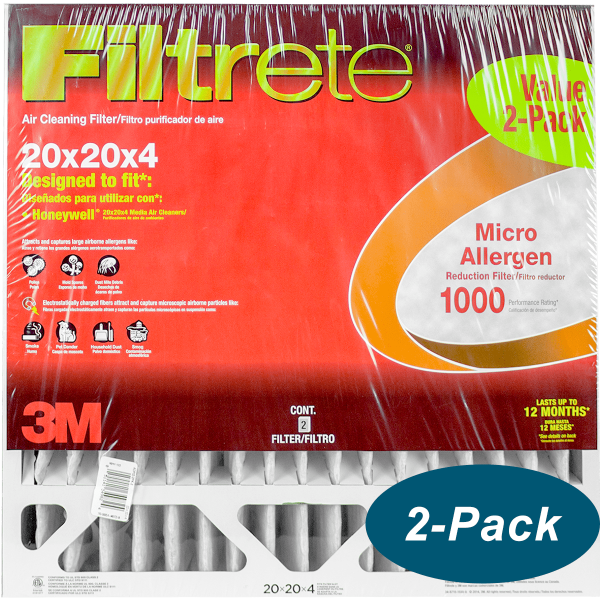 3M Filtrete 4-Inch Micro Allergen Defense MPR 1000 Air Filters 20x20x4