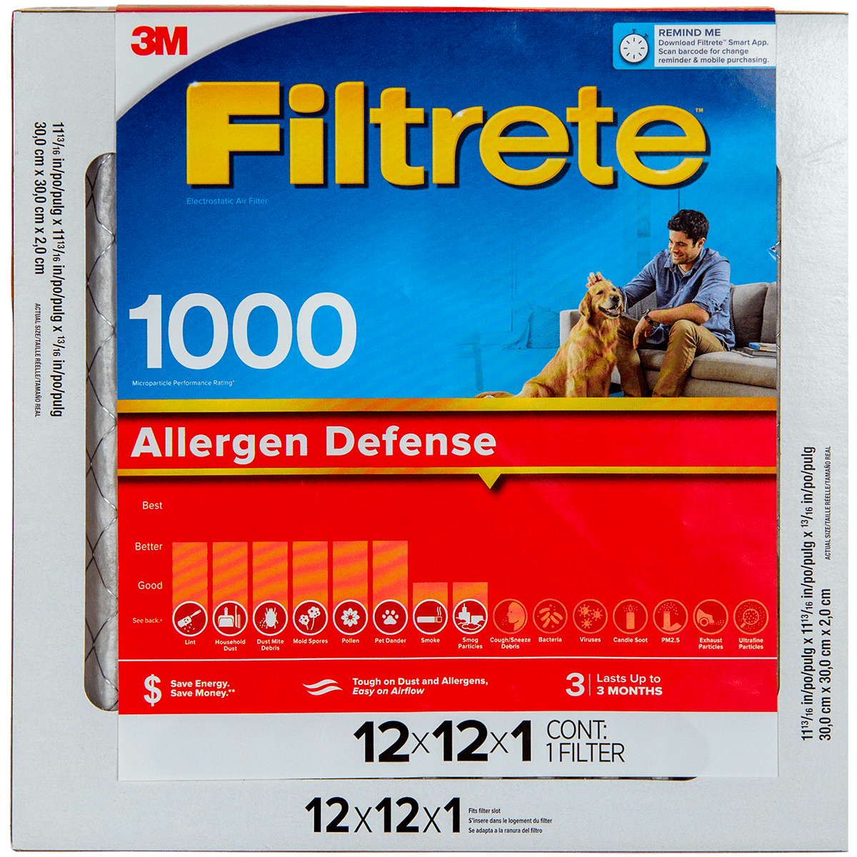 3M Filtrete Allergen Defense Furnace Filter 12x12x1
