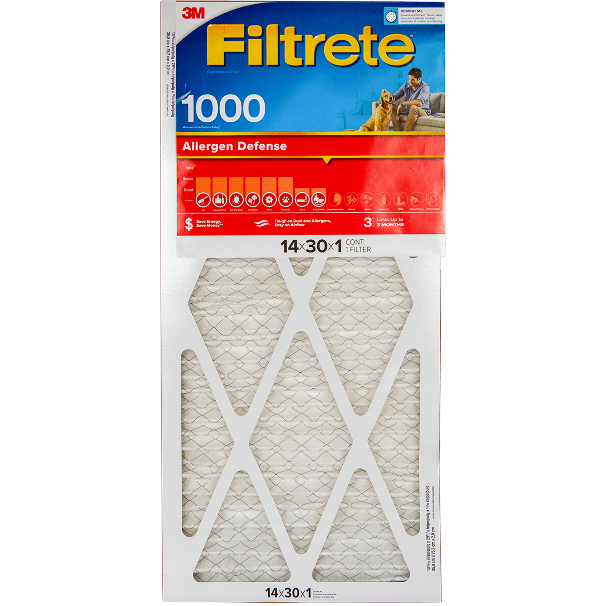 3M Filtrete Allergen Defense Furnace Filter 14x30x1