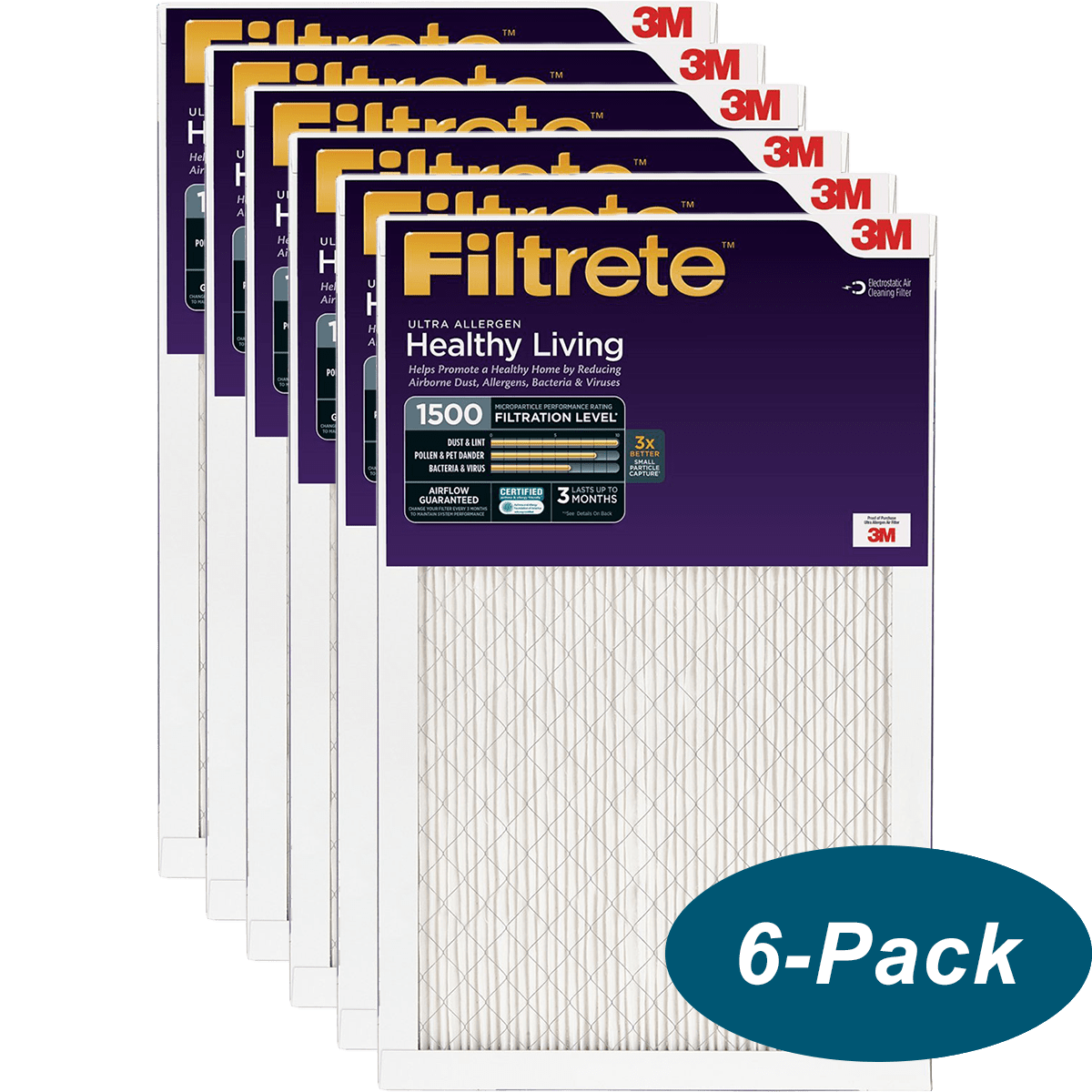 3M Filtrete Healthy Living 1500 MPR Ultra Allergen Reduction Filters - 6-Pack