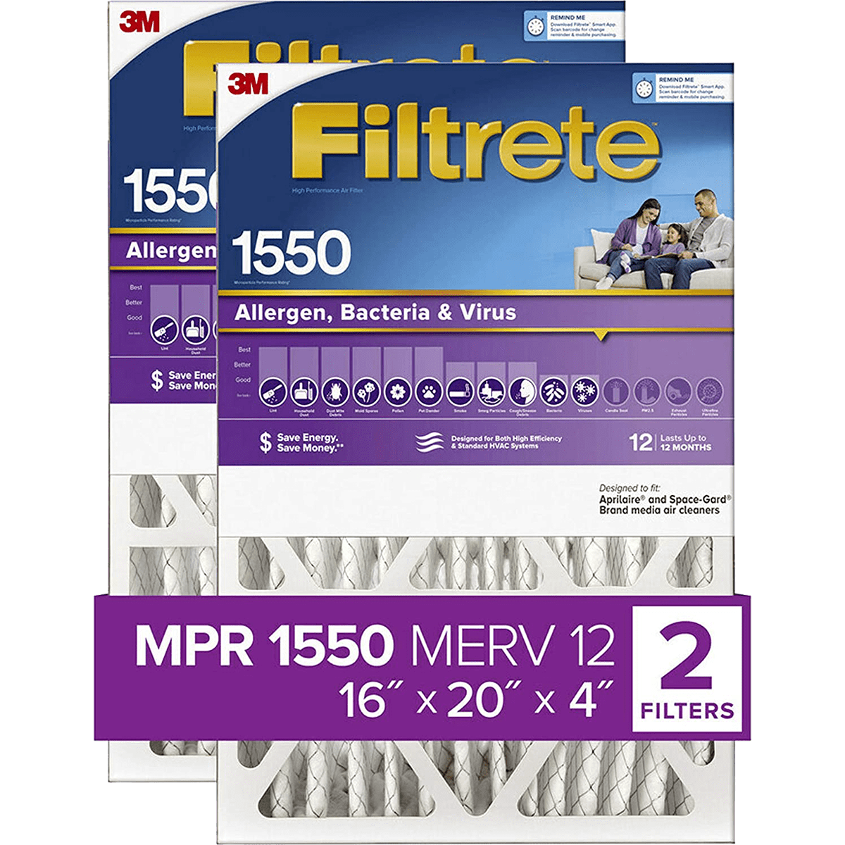 3M Filtrete Healthy Living 1550 MPR 4-Inch Ultra Allergen Reduction Filter 16 x 20 x 4 2-pack