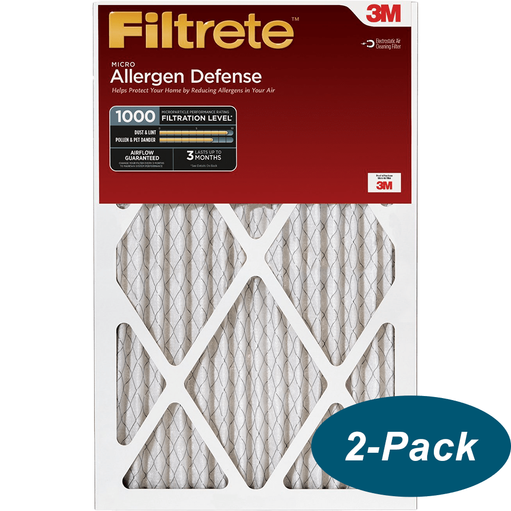 3M Filtrete 1-Inch Micro Allergen Defense MPR 1000 Air Filters 16x20x1 2-PACK