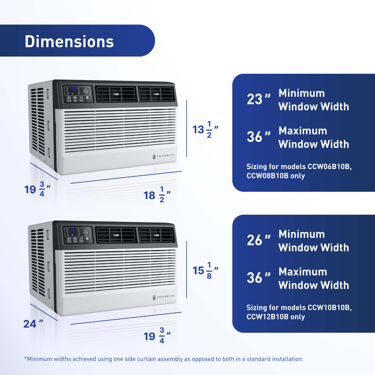 Friedrich Chill Premier Smart Room Window Air Conditioner - Dimensions