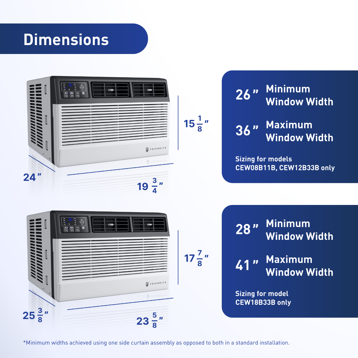 Friedrich Chill Premier Window Air Conditioner w/ Electric Heat - Dimensions