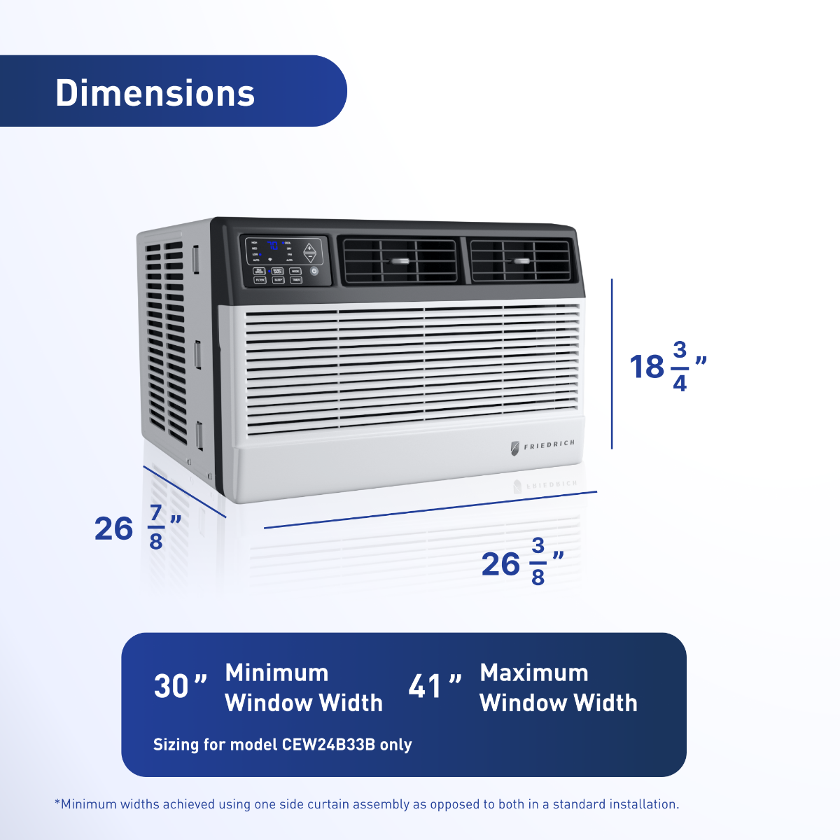 Friedrich Chill Premier Window Air Conditioner wi/ Electric Heat - Dimensions