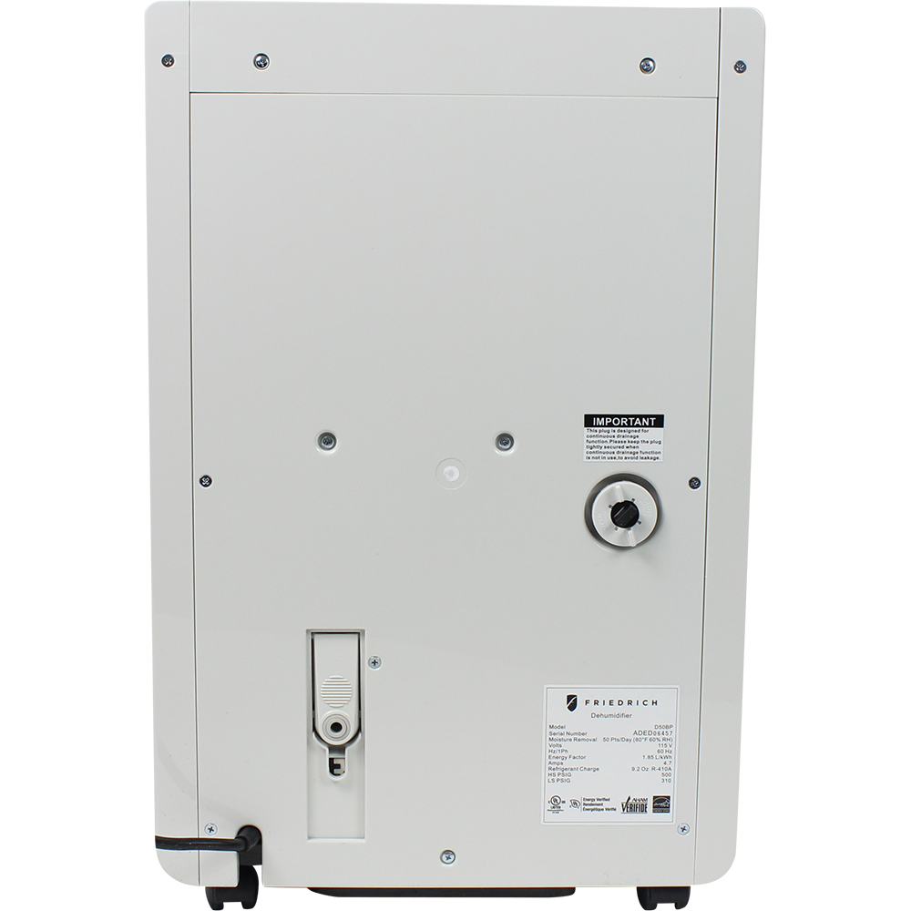 Friedrich 50 Pint Energy Star Dehumidifier - back