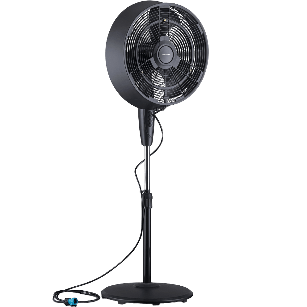 Frigidaire Outdoor Misting Pedestal Fan - Angle with Hose Attachment