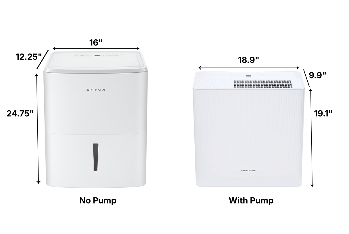Frigidaire 50 Pint Energy Star Dehumidifier with Optional Pump dimensions with or without pump
