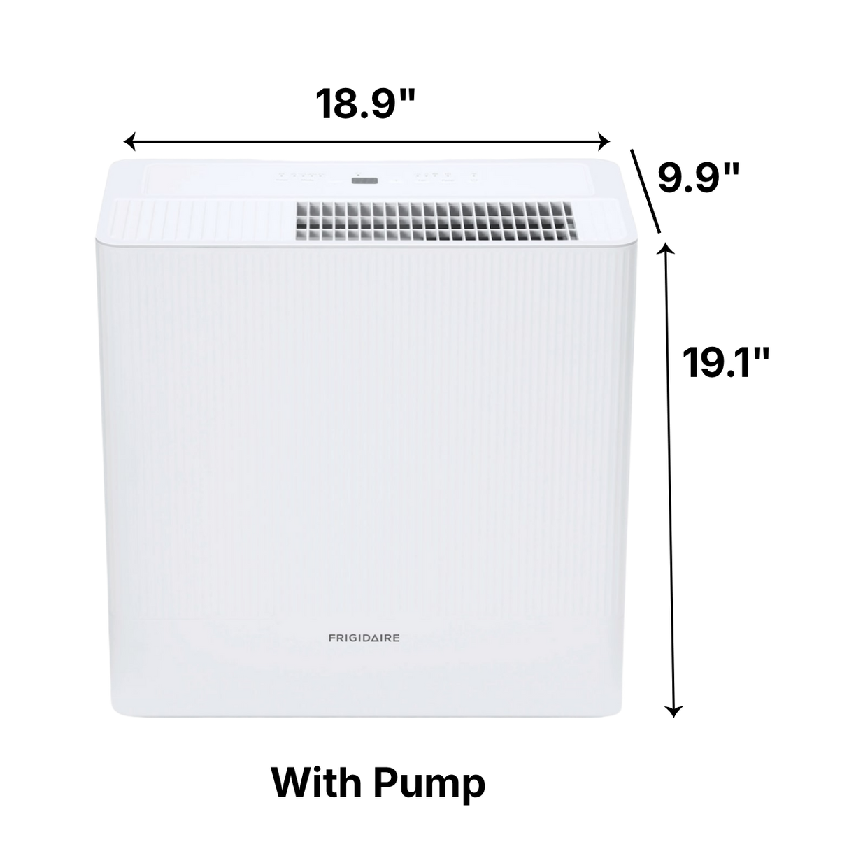 Frigidaire 50 Pint Energy Star Dehumidifier with Optional Pump dimensions at 18.9"x9.9"x10.1"