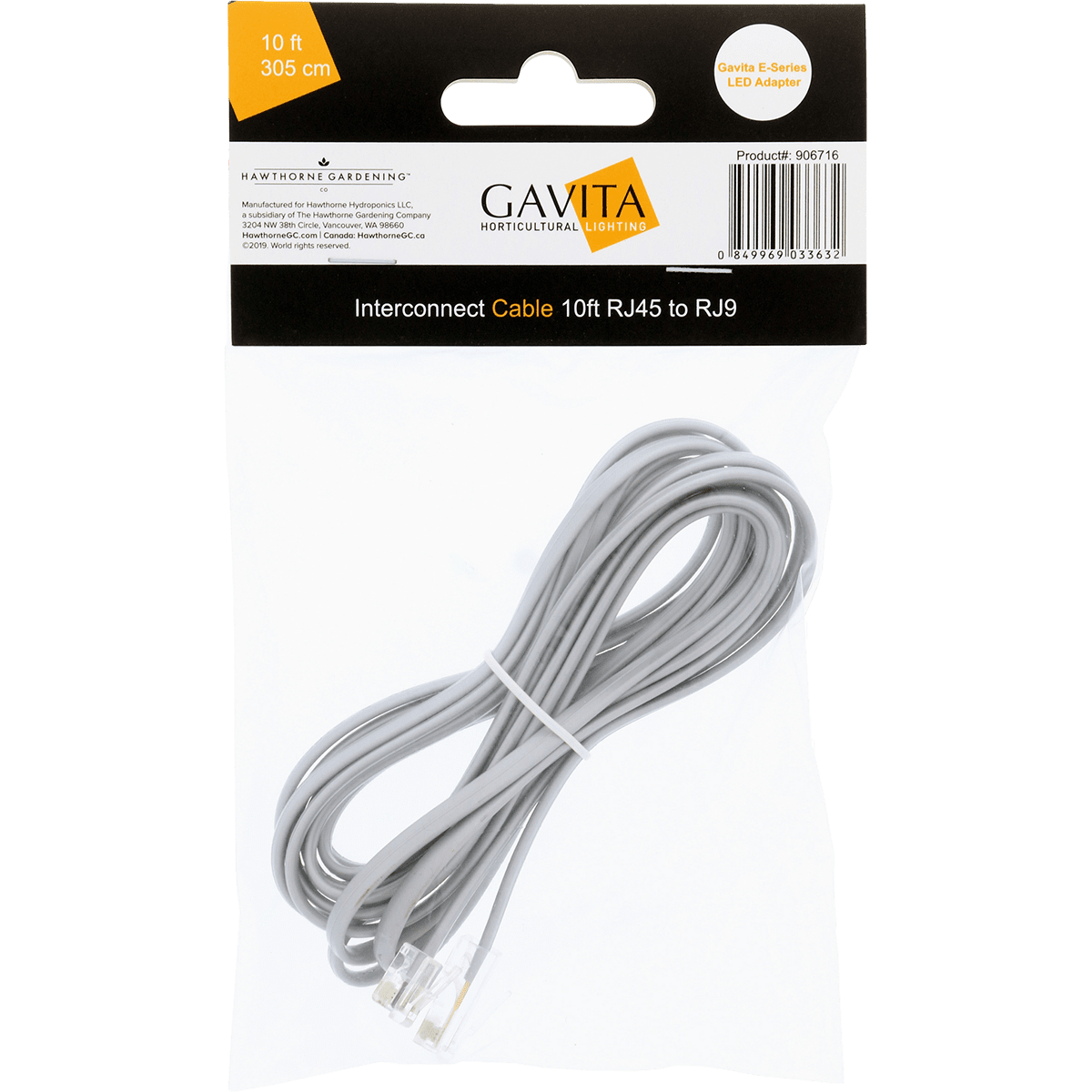 Gavita E-Series LED Adapter Interconnect Cable 10ft Cable RJ45 to RJ9 - Main