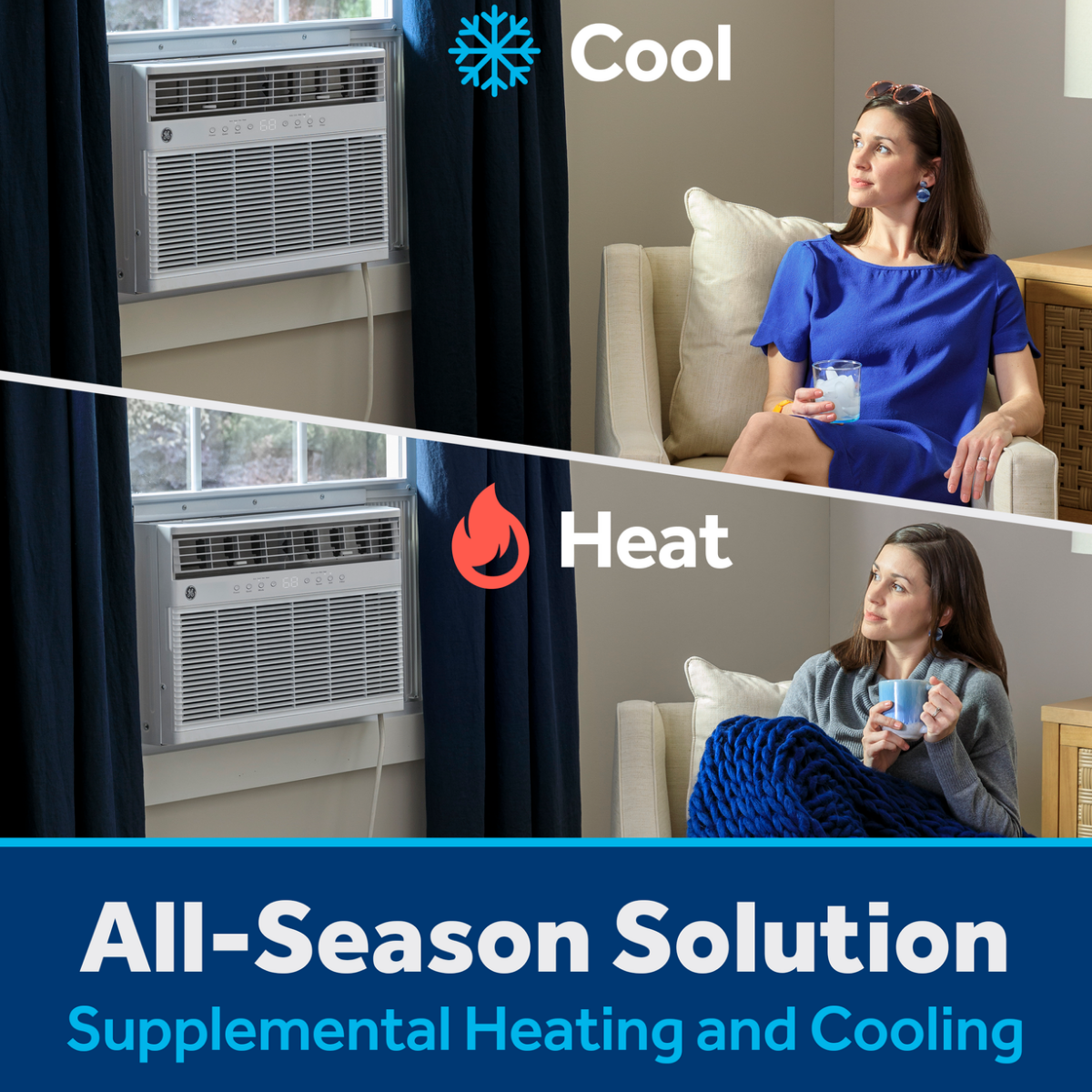 GE 8K-12K BTU Window Air Conditioner with Heat - Infographic 1