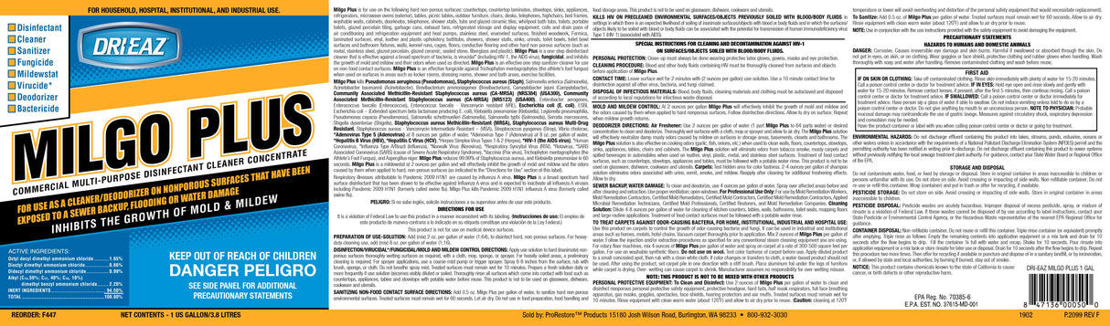 Dri-Eaz Milgo Plus Disinfectant (Case of 4) - Label