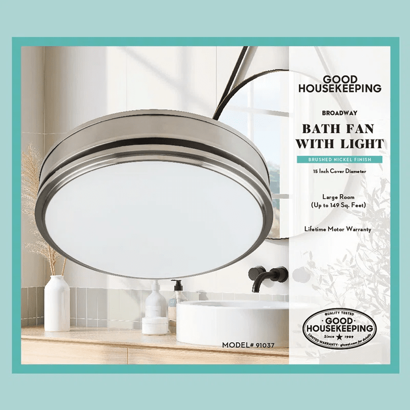 Good Housekeeping Broadway 110 CFM Decorative Bath Fan Brushed Nickel - Infographic 1