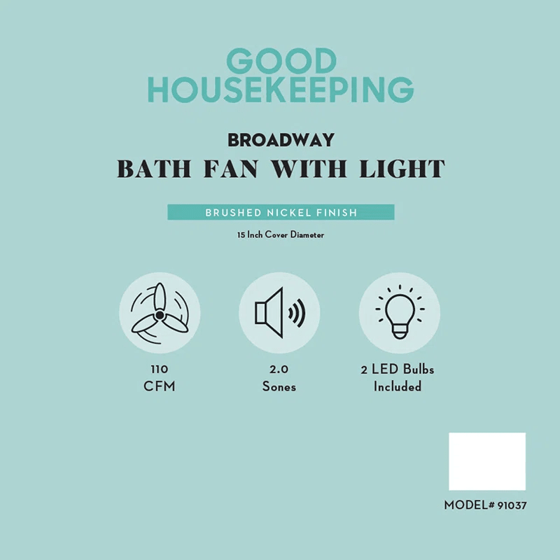 Good Housekeeping Broadway 110 CFM Decorative Bath Fan Brushed Nickel - Infographic 2