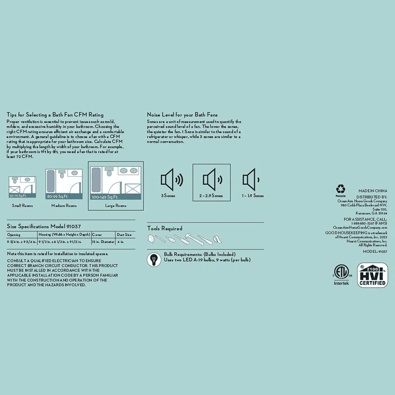 Good Housekeeping Broadway 110 CFM Decorative Bath Fan Brushed Nickel - Infographic 3