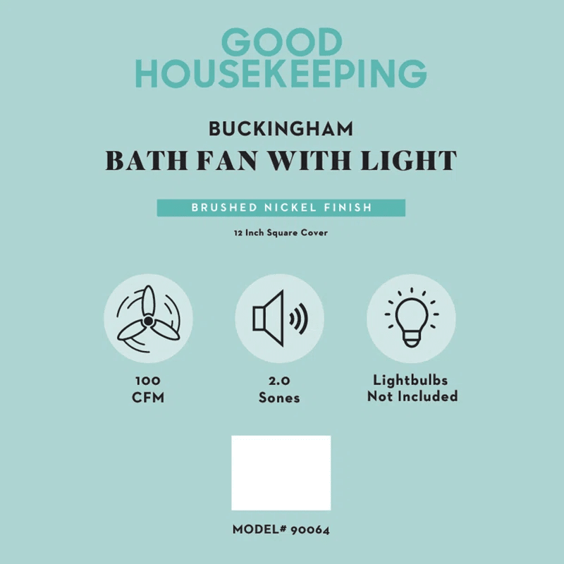 Good Housekeeping Buckingham 100 CFM Decorative Bathroom Fan Brushed Nickel - Infographic 3