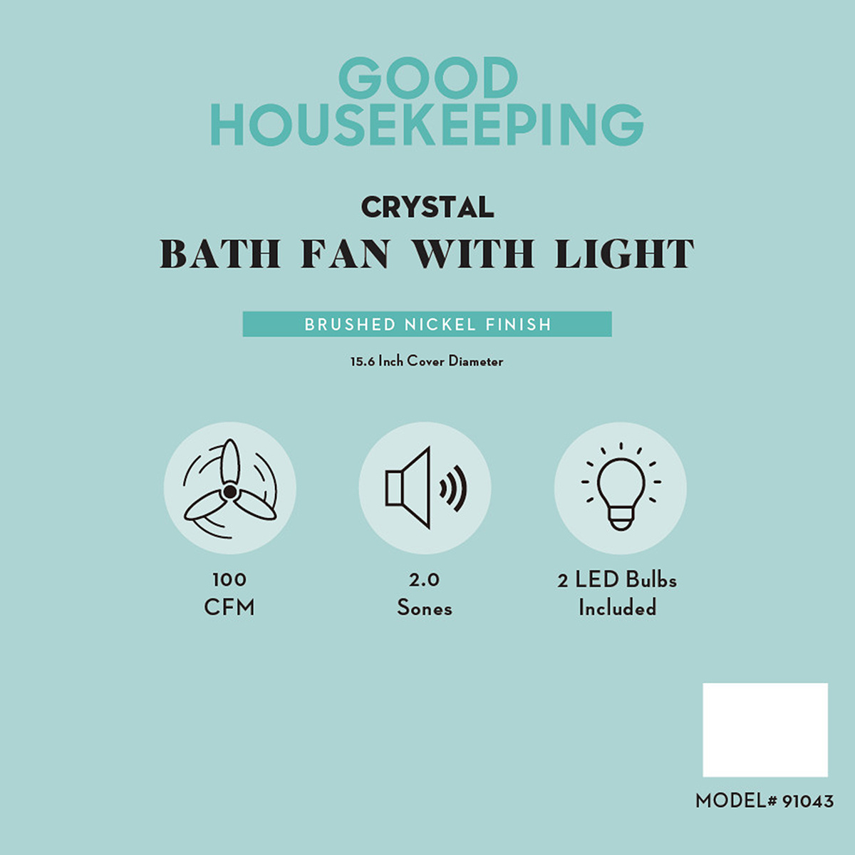 Good Housekeeping Crystal 100 CFM 2.0 Sones Decorative Bathroom Exhaust Fan w/ Light - Infographic 3