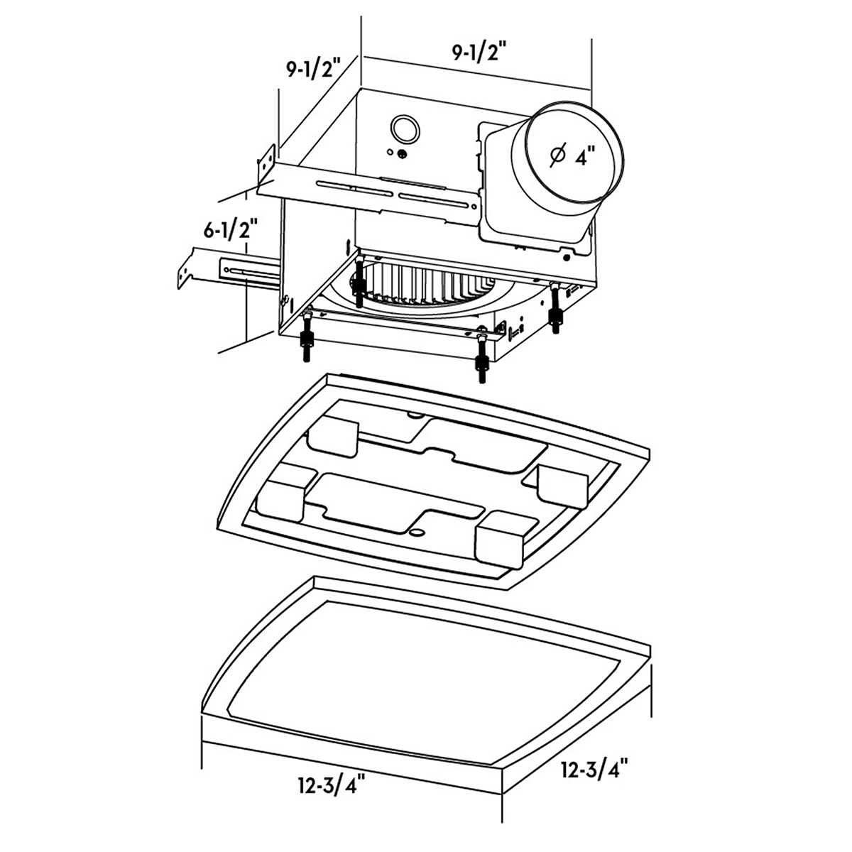 Good Housekeeping Mezzanine 100 CFM Bathroom Exhaust Fan with LED Light - Dimensions