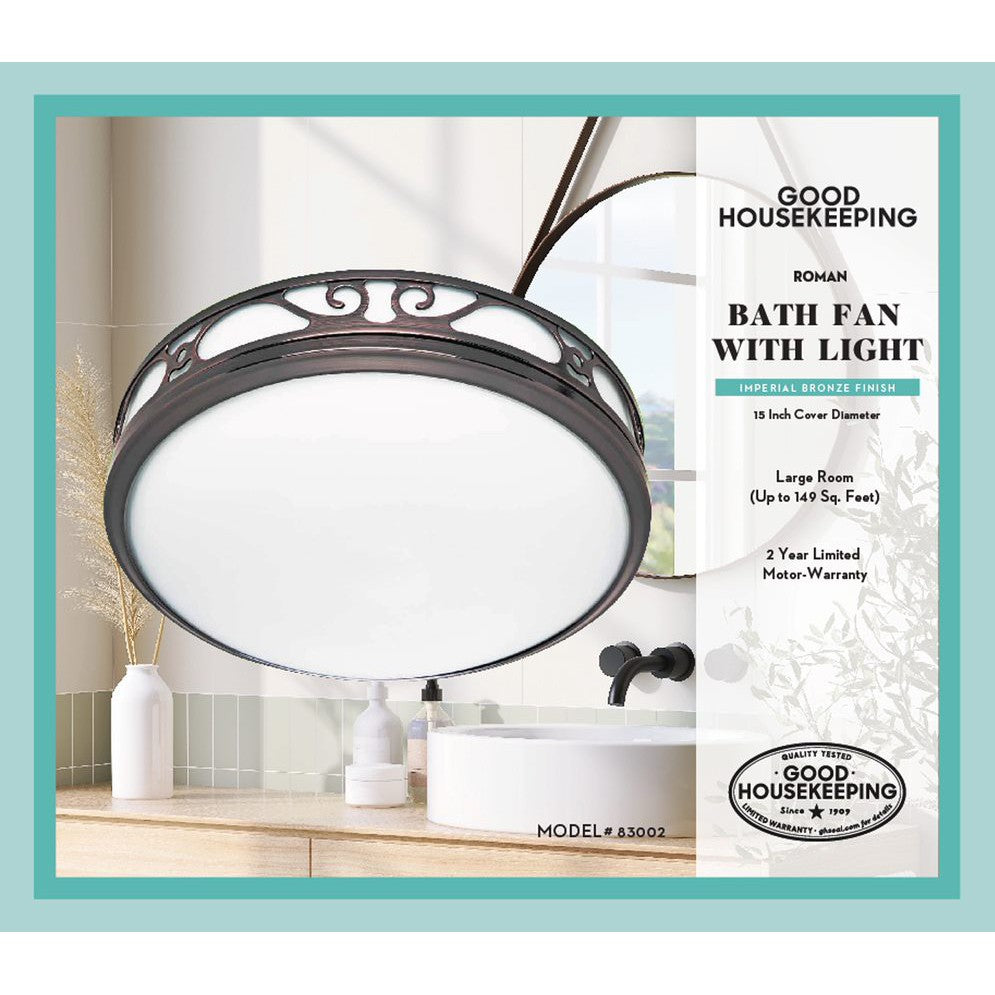 Good Housekeeping Roman 110 CFM Decorative Bathroom Fan - Imperial Bronze - Infographic