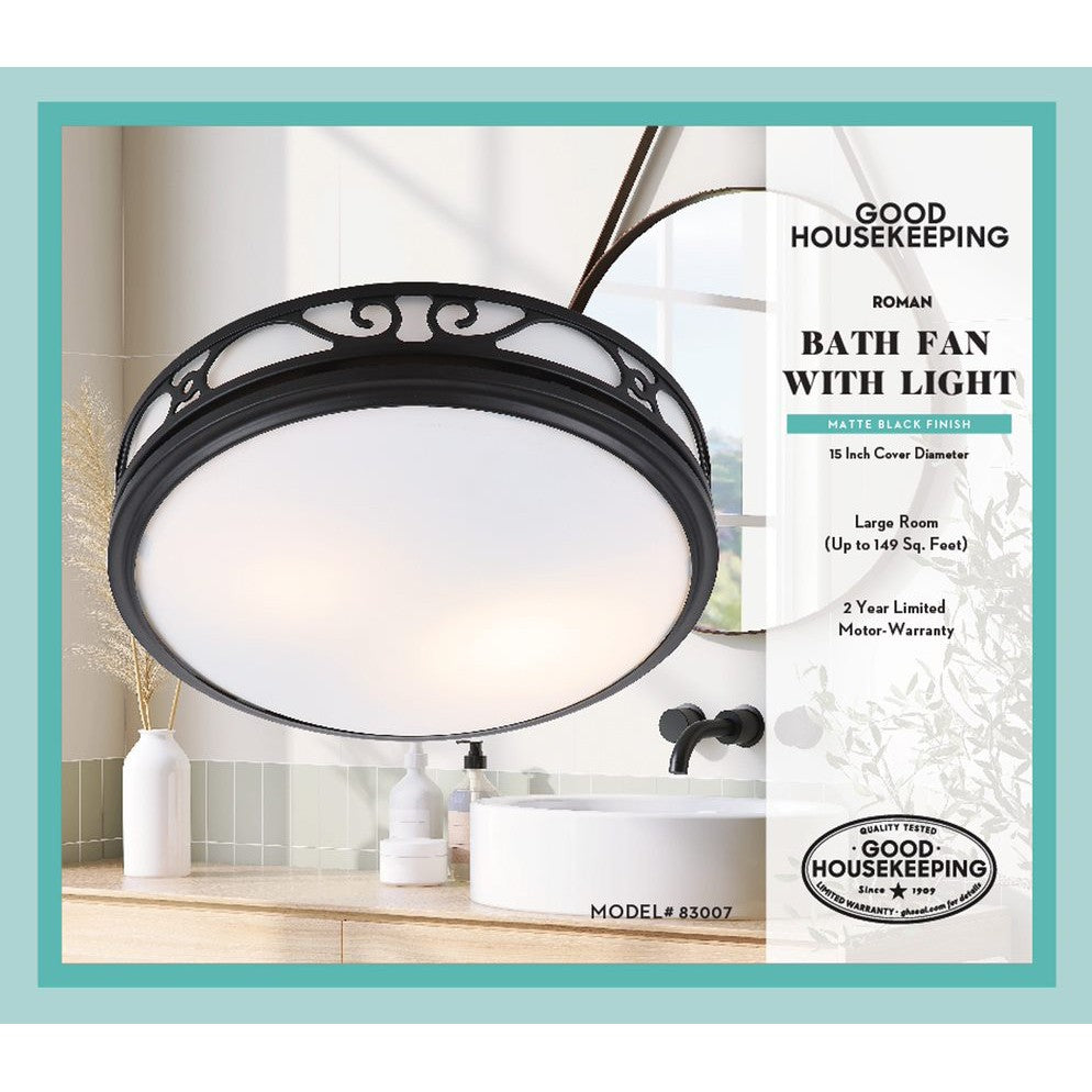 Good Housekeeping Roman 110 CFM Decorative Bathroom Fan - Matte Black - Infographic